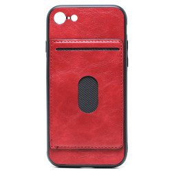 iPhone 8 Plus / 7 Plus Leather Style Kickstand Card Case with Magnetic Hold (Red)